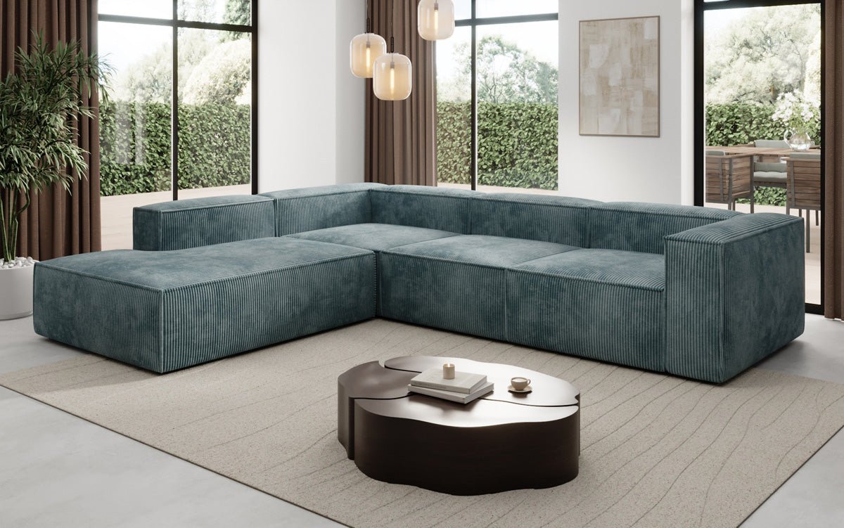 Luxuriöses Cord Ecksofa Lesley L mit langer Ottomane – Vielseitig & Modern