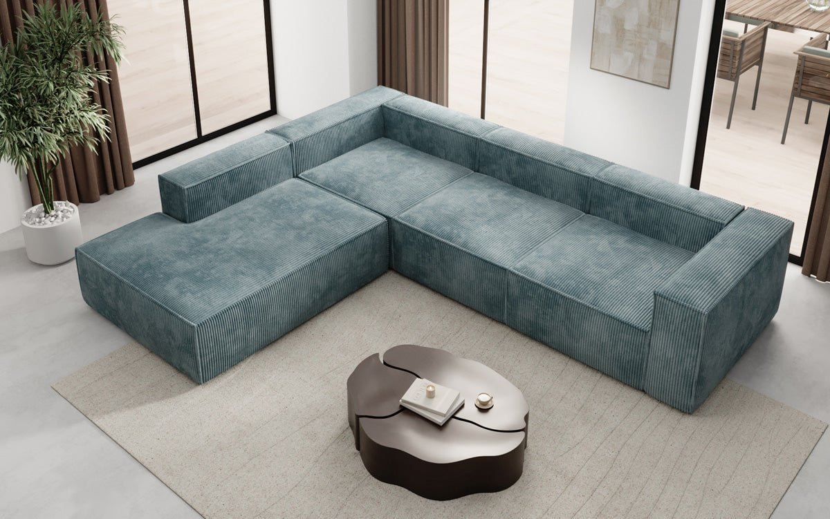 Luxuriöses Cord Ecksofa Lesley L mit langer Ottomane – Vielseitig & Modern
