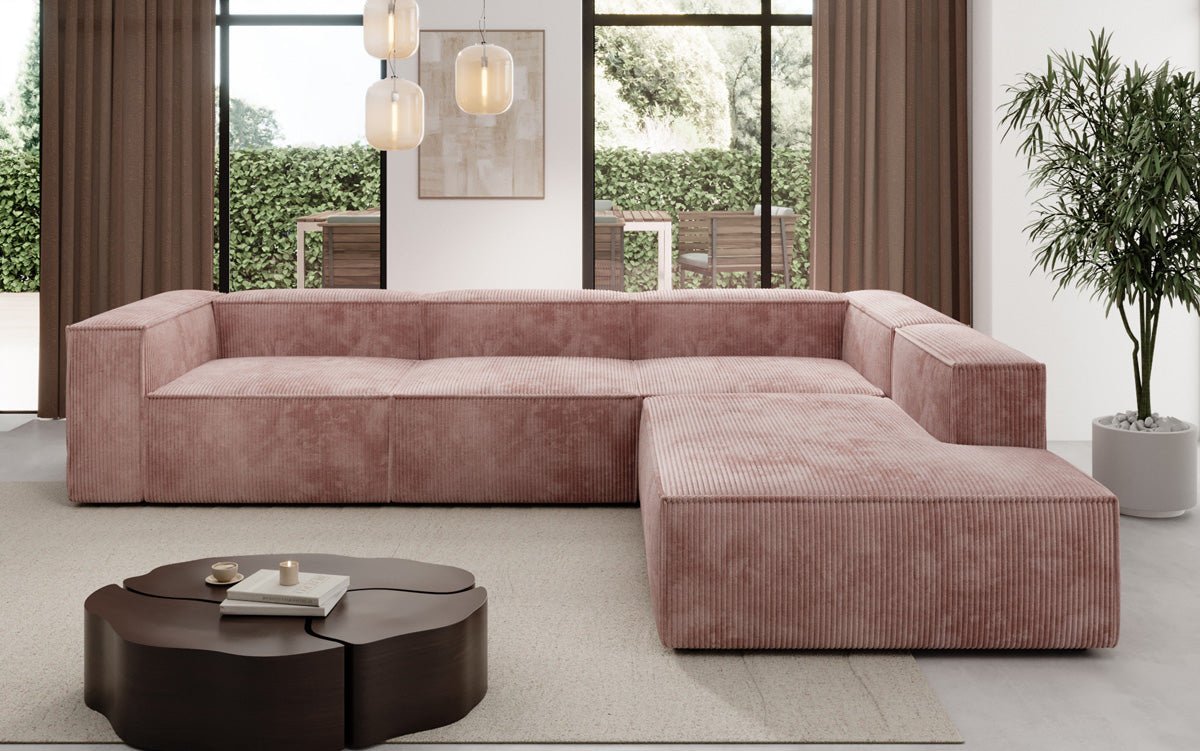 Luxuriöses Cord Ecksofa Lesley L mit langer Ottomane – Vielseitig & Modern