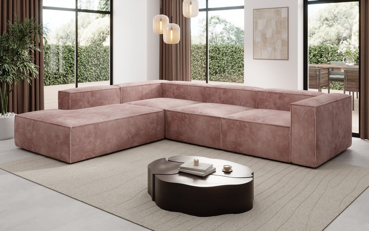 Luxuriöses Cord Ecksofa Lesley L mit langer Ottomane – Vielseitig & Modern