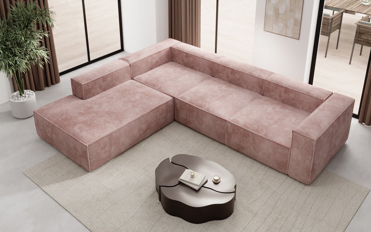 Luxuriöses Cord Ecksofa Lesley L mit langer Ottomane – Vielseitig & Modern