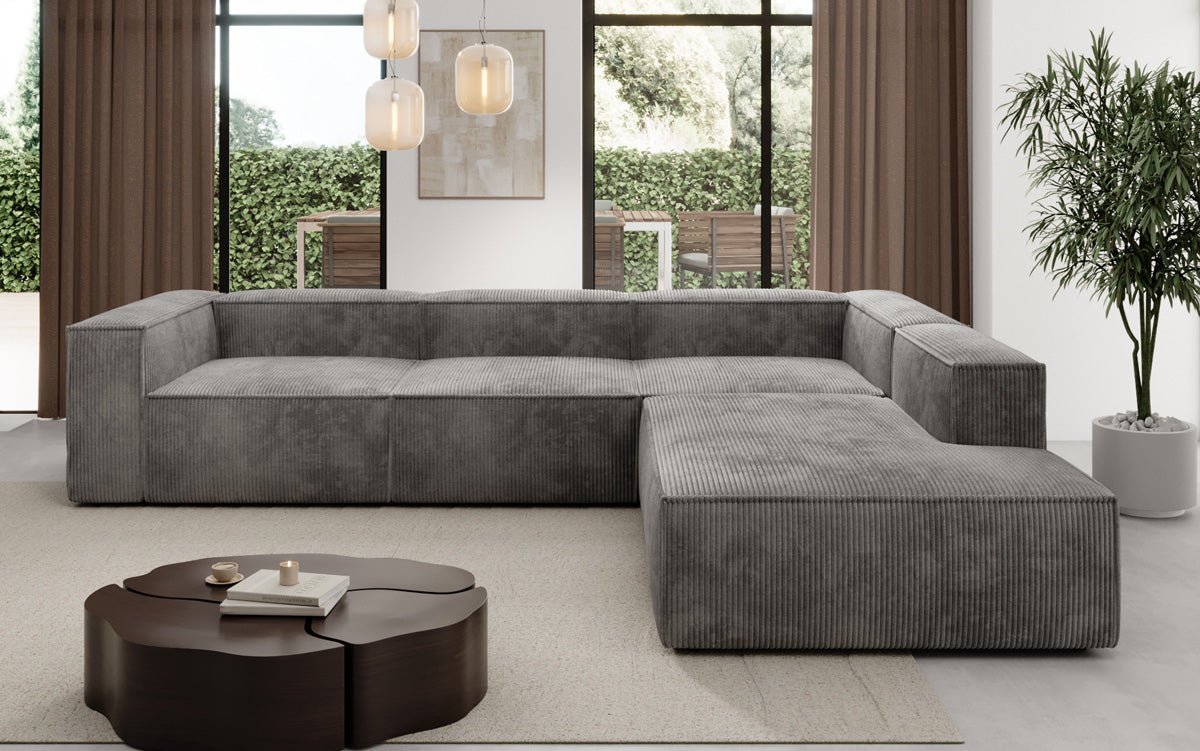Luxuriöses Cord Ecksofa Lesley L mit langer Ottomane – Vielseitig & Modern