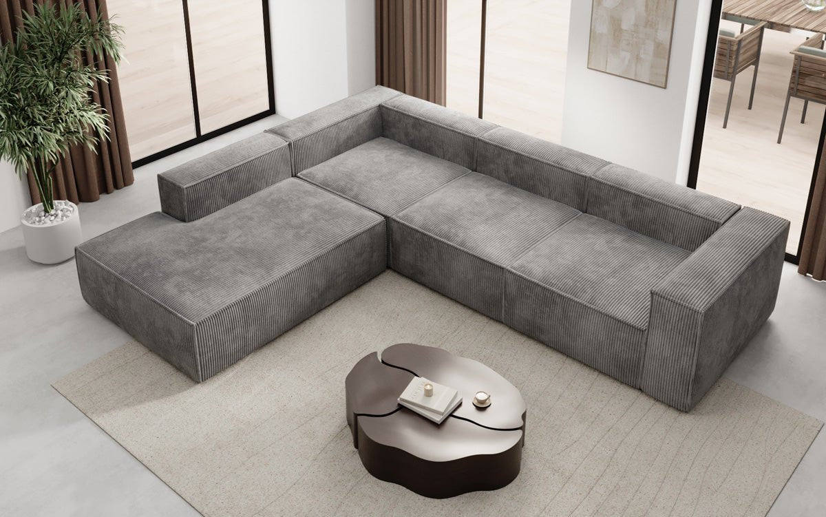 Luxuriöses Cord Ecksofa Lesley L mit langer Ottomane – Vielseitig & Modern