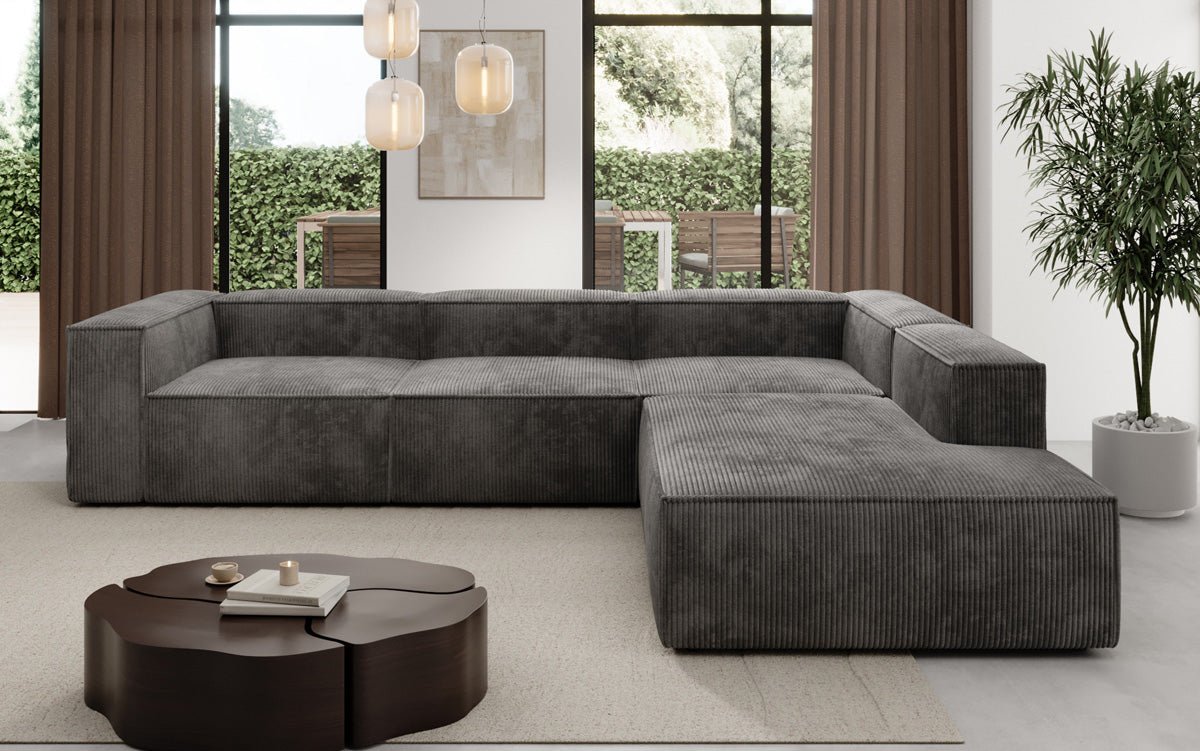 Luxuriöses Cord Ecksofa Lesley L mit langer Ottomane – Vielseitig & Modern