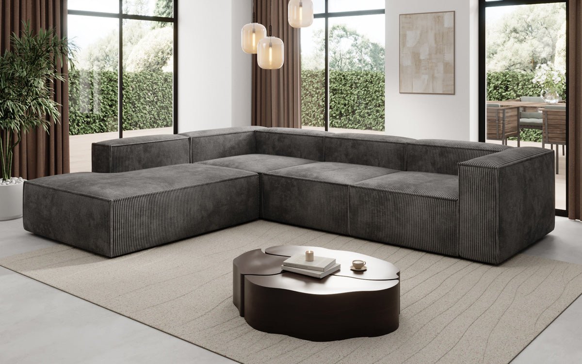 Luxuriöses Cord Ecksofa Lesley L mit langer Ottomane – Vielseitig & Modern