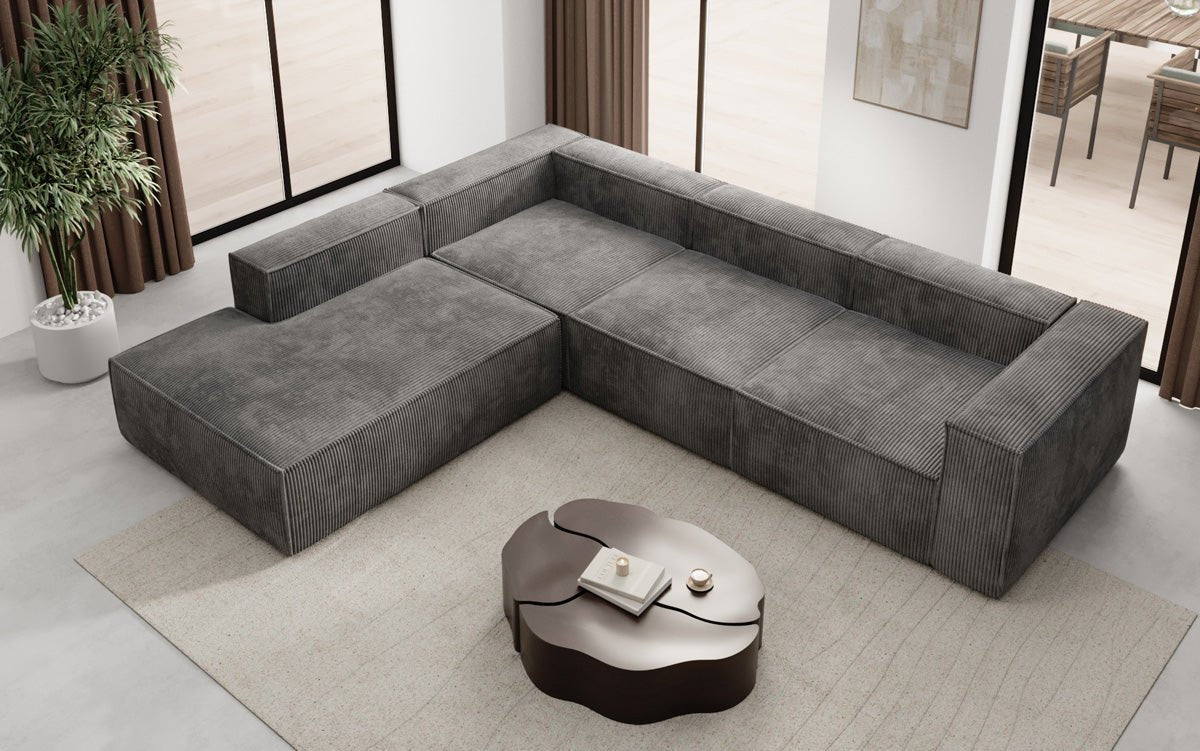 Luxuriöses Cord Ecksofa Lesley L mit langer Ottomane – Vielseitig & Modern