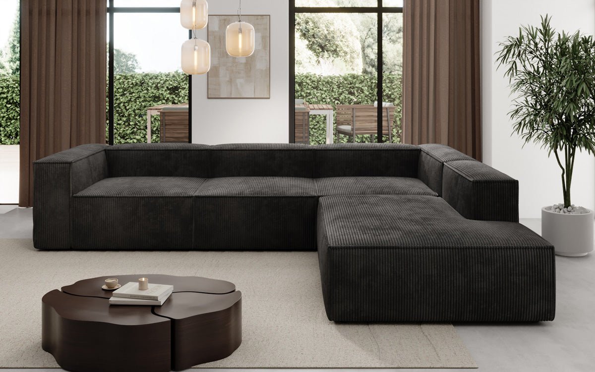 Luxuriöses Cord Ecksofa Lesley L mit langer Ottomane – Vielseitig & Modern