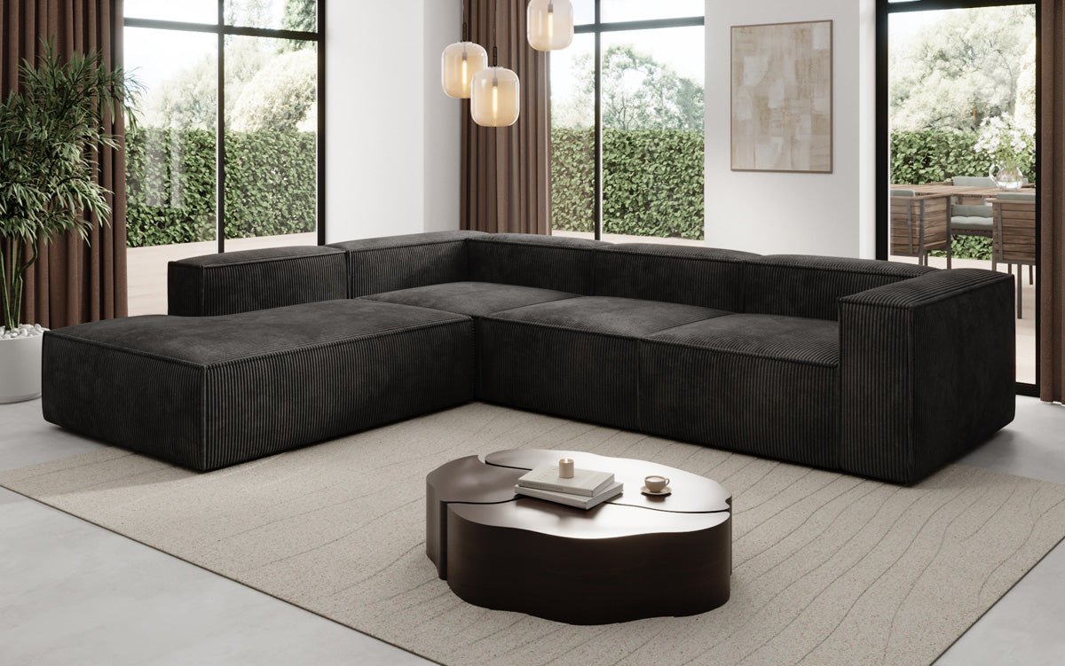 Luxuriöses Cord Ecksofa Lesley L mit langer Ottomane – Vielseitig & Modern