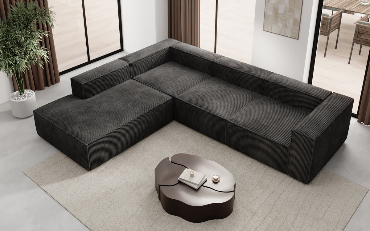 Luxuriöses Cord Ecksofa Lesley L mit langer Ottomane – Vielseitig & Modern