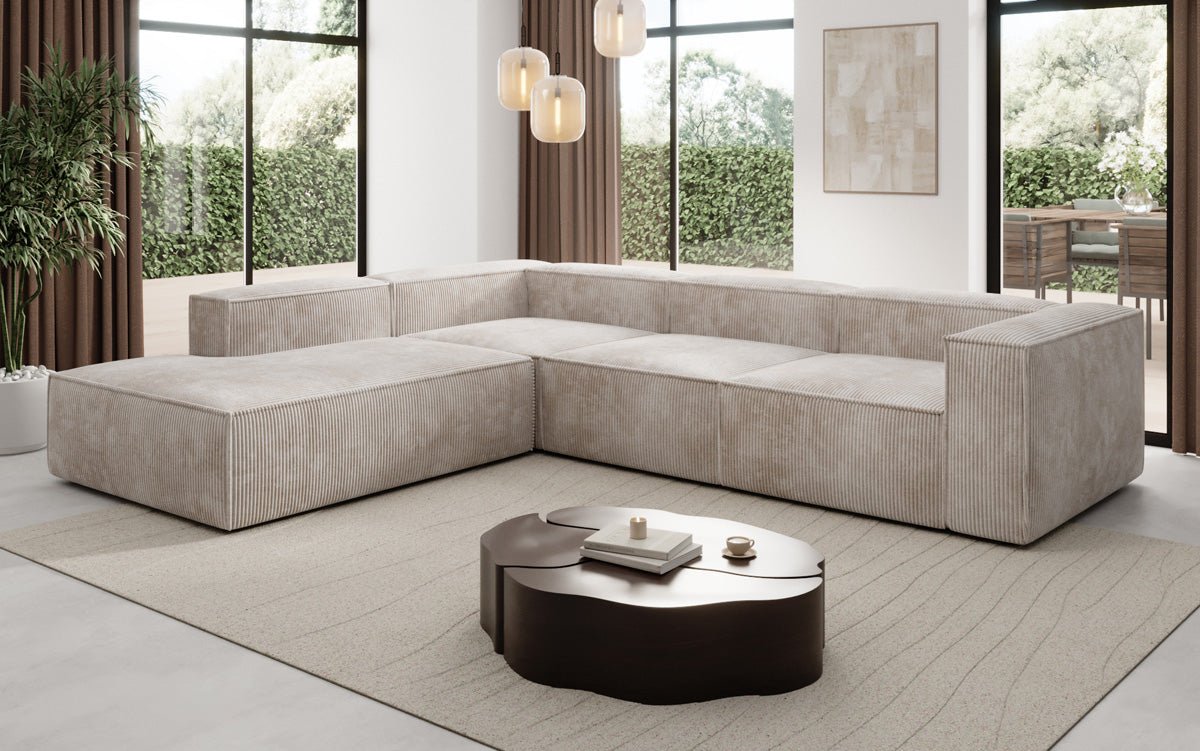 Luxuriöses Cord Ecksofa Lesley L mit langer Ottomane – Vielseitig & Modern