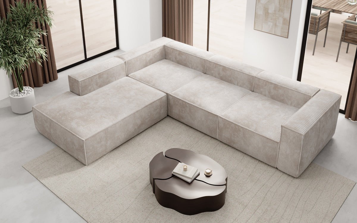 Luxuriöses Cord Ecksofa Lesley L mit langer Ottomane – Vielseitig & Modern