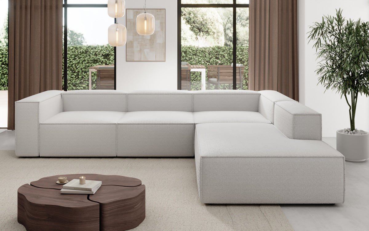 Luxuriöses L-Form Bouclé Designer Sofa Lesley L mit Langer Ottomane