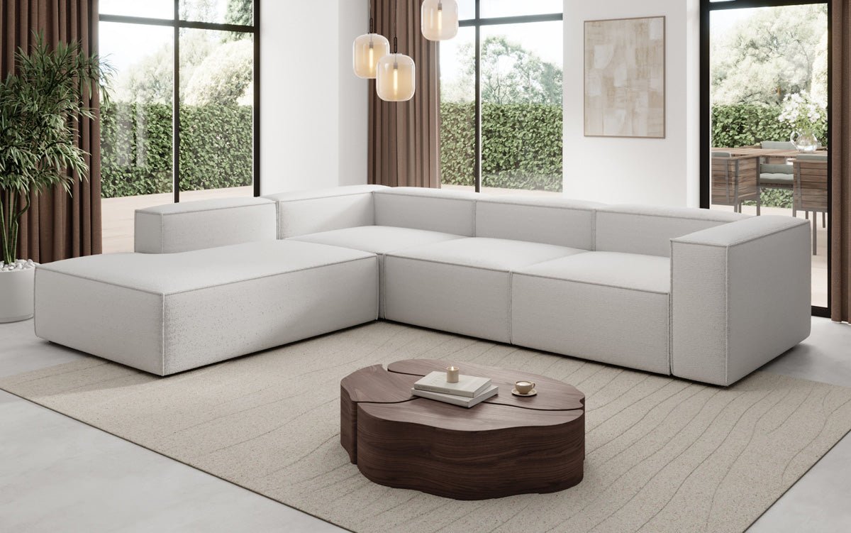 Luxuriöses L-Form Bouclé Designer Sofa Lesley L mit Langer Ottomane