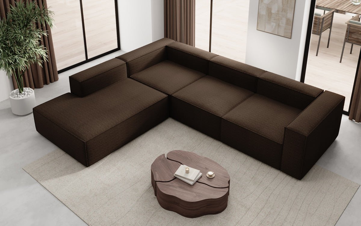 Luxuriöses Designer L-Sofa Lesley mit langer Ottomane – Modern, Komfortabel, Bouclé-Stoff