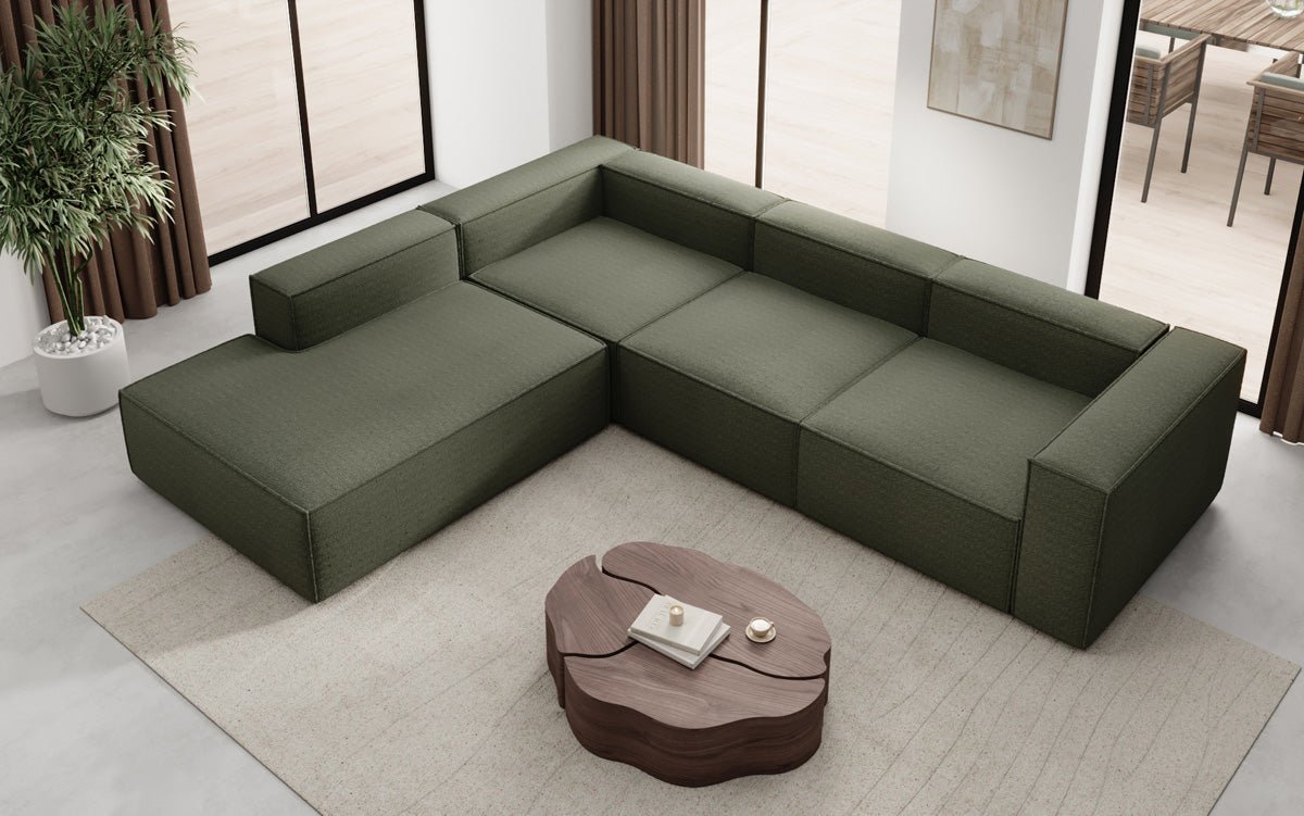 Luxuriöses Designer L-Sofa Lesley mit langer Ottomane – Modern, Komfortabel, Bouclé-Stoff