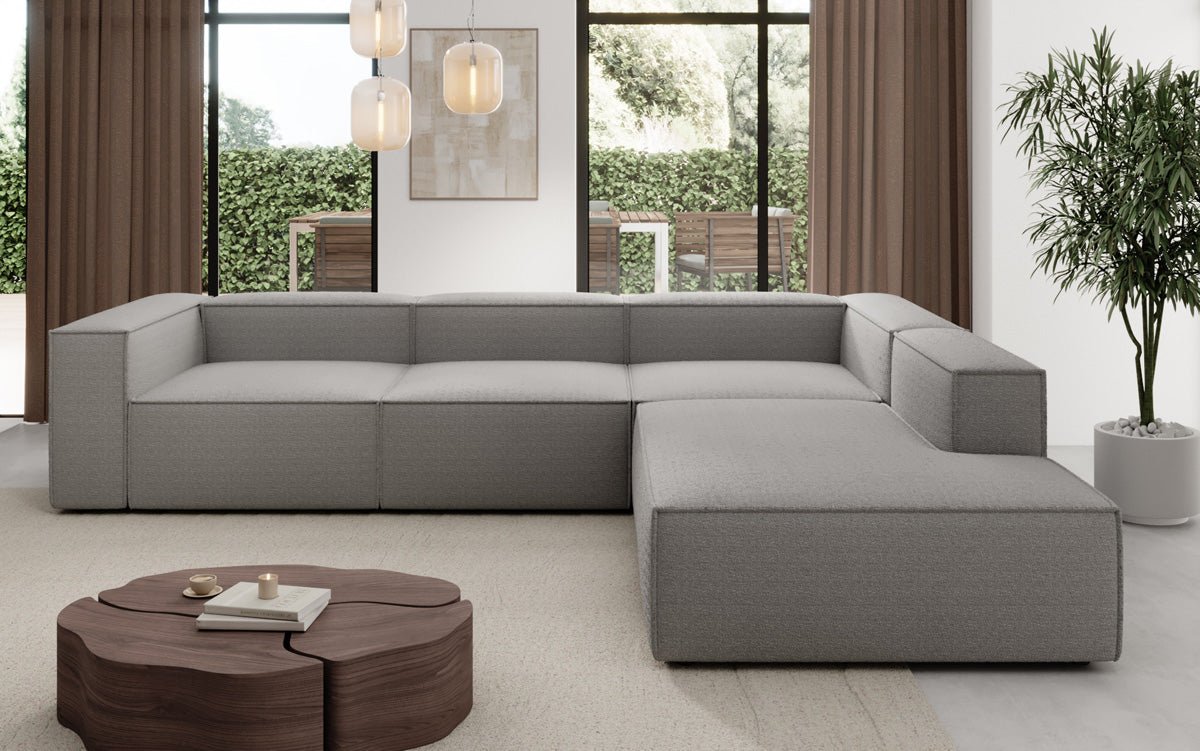 Luxuriöses Designer L-Sofa Lesley mit langer Ottomane – Modern, Komfortabel, Bouclé-Stoff