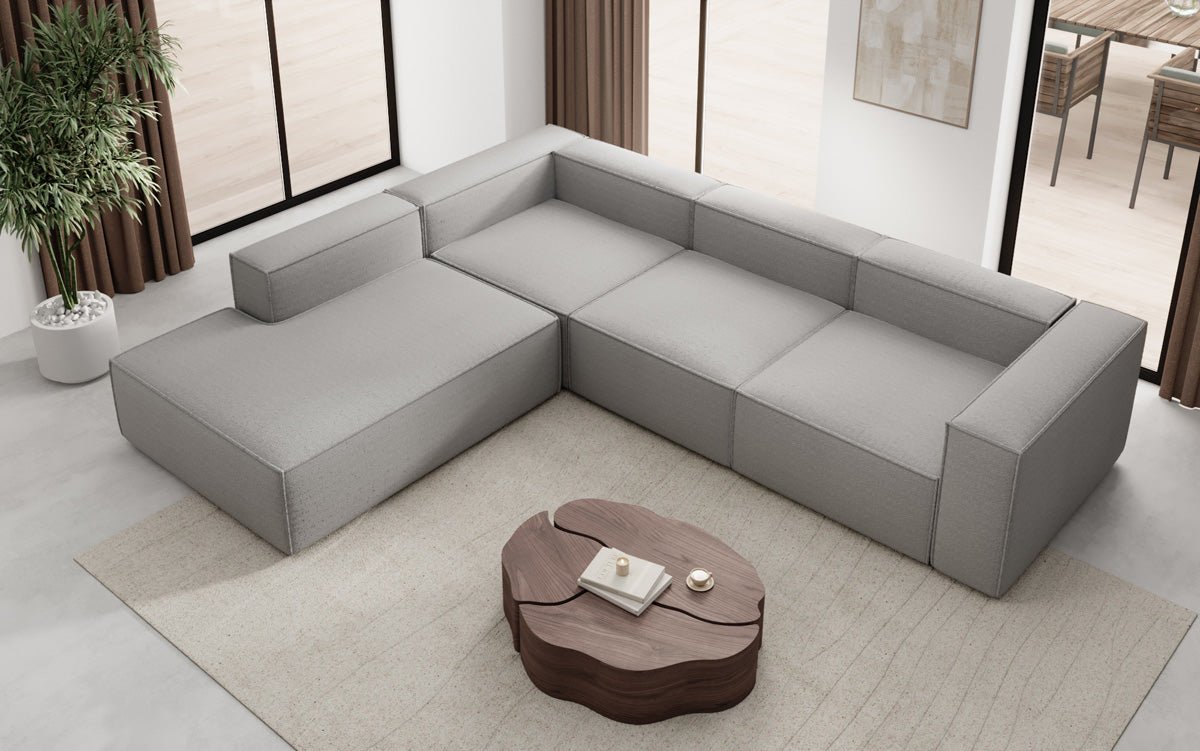 Luxuriöses Designer L-Sofa Lesley mit langer Ottomane – Modern, Komfortabel, Bouclé-Stoff