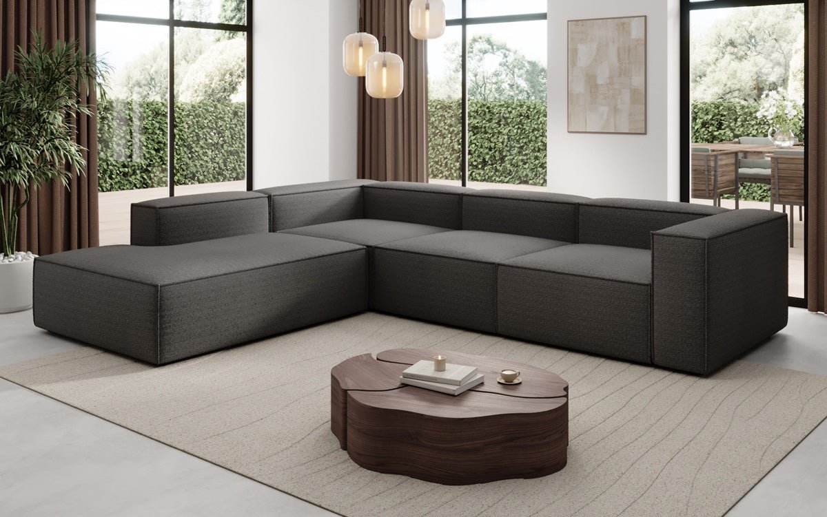 Luxuriöses Designer L-Sofa Lesley mit langer Ottomane – Modern, Komfortabel, Bouclé-Stoff