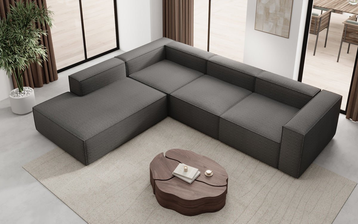 Luxuriöses Designer L-Sofa Lesley mit langer Ottomane – Modern, Komfortabel, Bouclé-Stoff