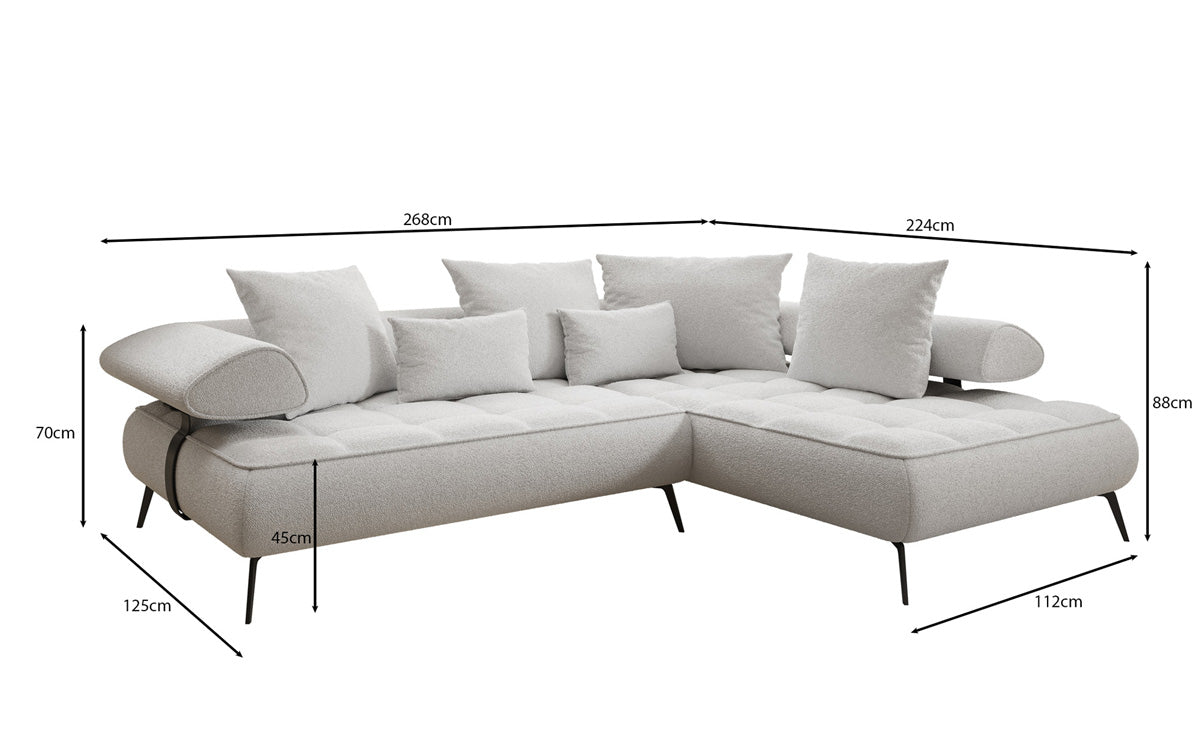Luxuriöses Designer L-Sofa Sydney Bouclé mit Elektrischer Schlaffunktion & Stauraum