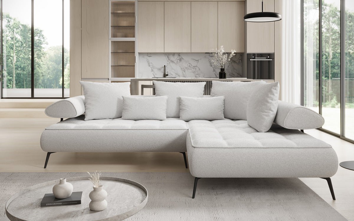 Luxuriöses Designer L-Sofa Sydney Bouclé mit Elektrischer Schlaffunktion & Stauraum