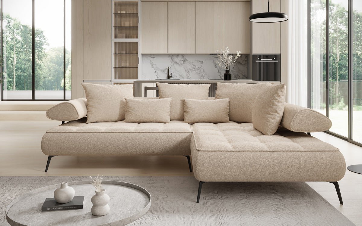 Luxuriöses Designer L-Sofa Sydney Bouclé mit Elektrischer Schlaffunktion & Stauraum