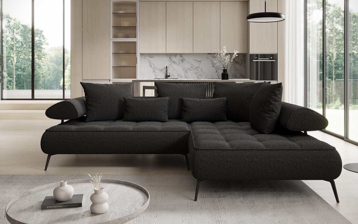 Luxuriöses Designer L-Sofa Sydney Bouclé mit Elektrischer Schlaffunktion & Stauraum