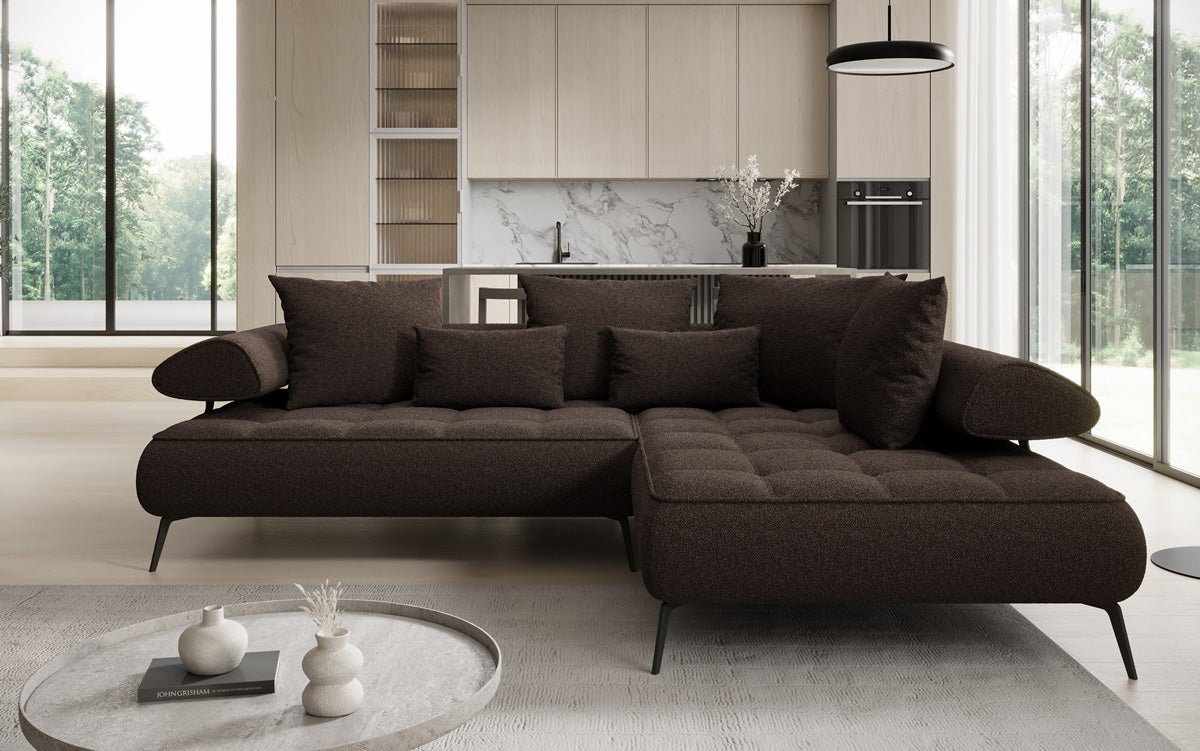Luxuriöses Designer L-Sofa Sydney Bouclé mit Elektrischer Schlaffunktion & Stauraum