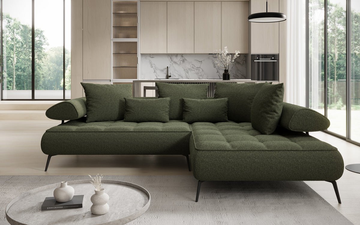 Luxuriöses Designer L-Sofa Sydney Bouclé mit Elektrischer Schlaffunktion & Stauraum