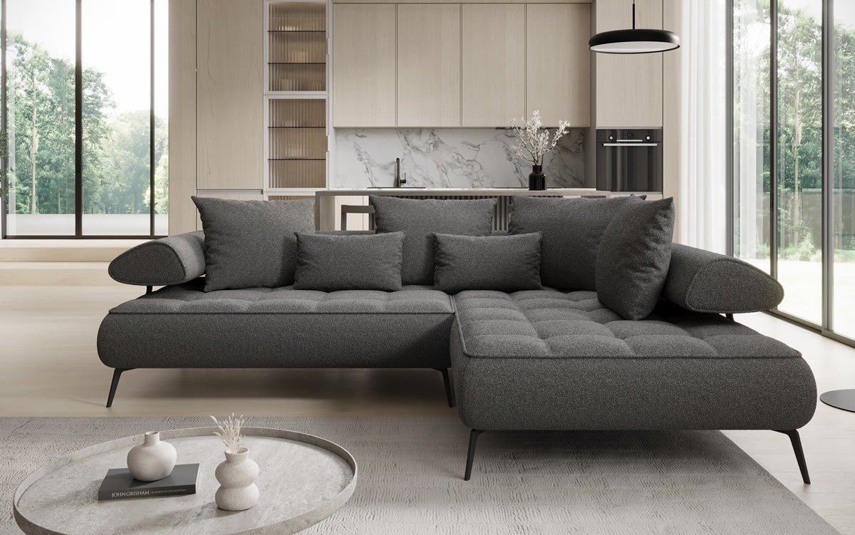 Luxuriöses Designer L-Sofa Sydney Bouclé mit Elektrischer Schlaffunktion & Stauraum