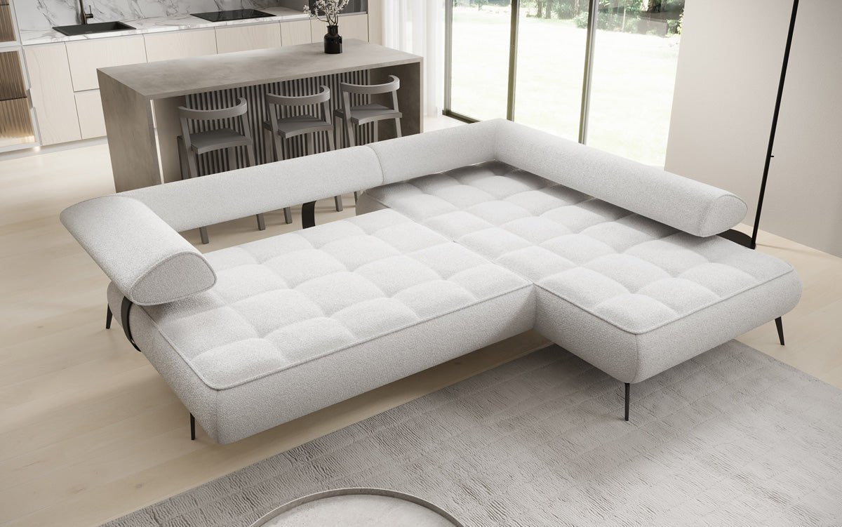 Luxuriöses Designer L-Sofa Sydney Bouclé mit Elektrischer Schlaffunktion & Stauraum