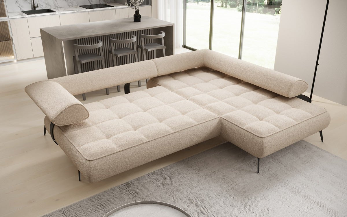 Luxuriöses Designer L-Sofa Sydney Bouclé mit Elektrischer Schlaffunktion & Stauraum