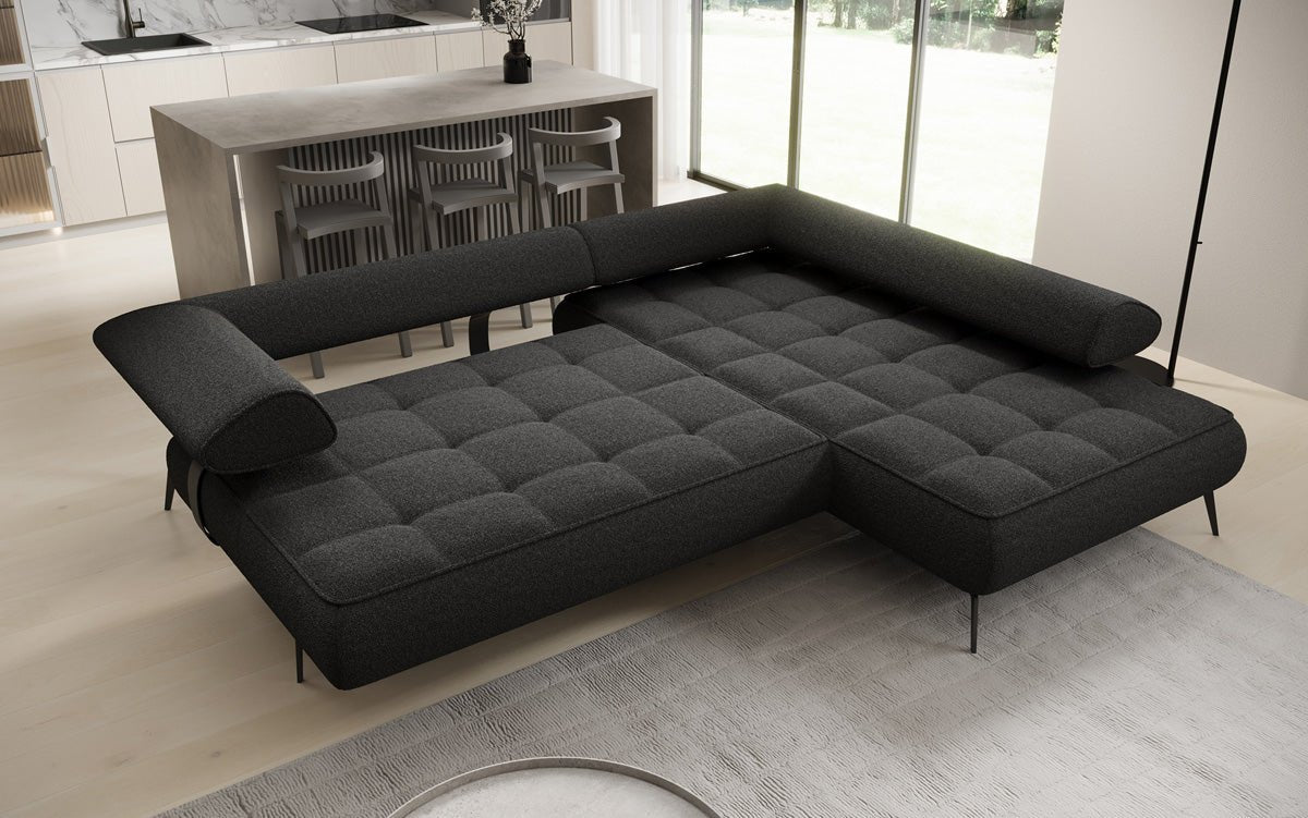 Luxuriöses Designer L-Sofa Sydney Bouclé mit Elektrischer Schlaffunktion & Stauraum