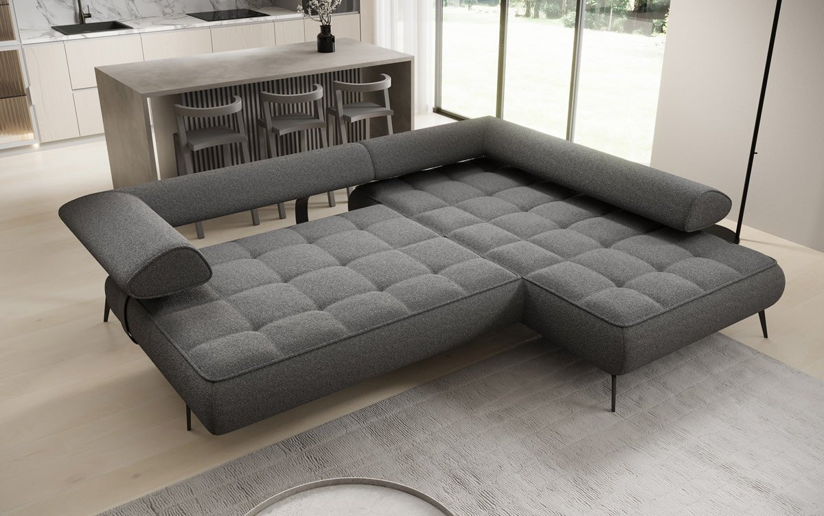 Luxuriöses Designer L-Sofa Sydney Bouclé mit Elektrischer Schlaffunktion & Stauraum
