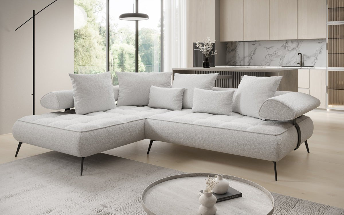 Luxuriöses Designer L-Sofa Sydney Bouclé mit Elektrischer Schlaffunktion & Stauraum