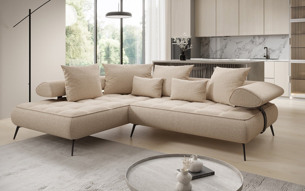 Luxuriöses Designer L-Sofa Sydney Bouclé mit Elektrischer Schlaffunktion & Stauraum