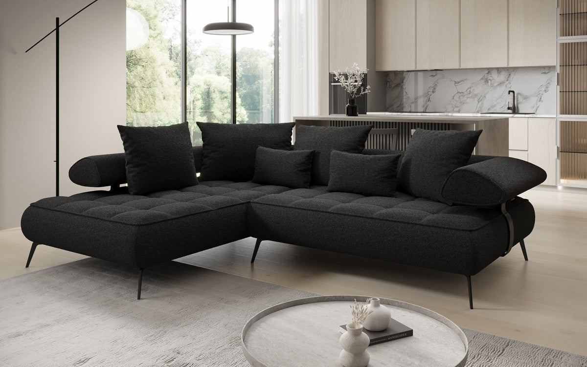 Luxuriöses Designer L-Sofa Sydney Bouclé mit Elektrischer Schlaffunktion & Stauraum