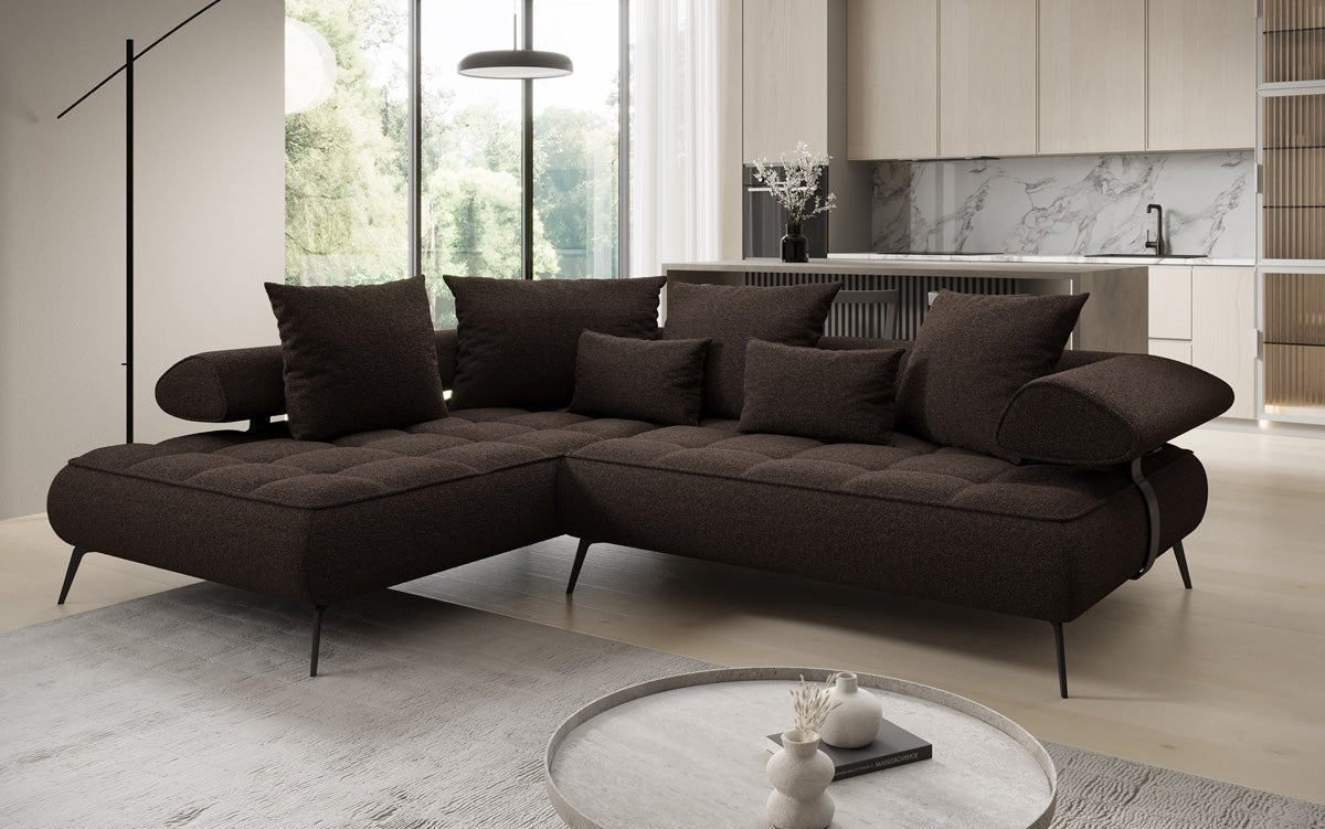 Luxuriöses Designer L-Sofa Sydney Bouclé mit Elektrischer Schlaffunktion & Stauraum