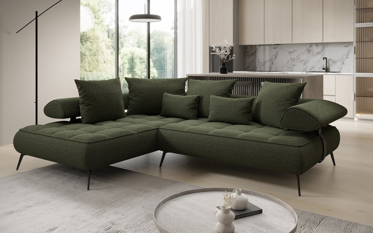 Luxuriöses Designer L-Sofa Sydney Bouclé mit Elektrischer Schlaffunktion & Stauraum
