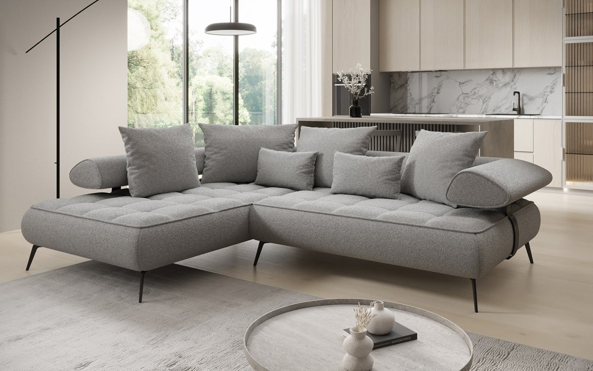 Luxuriöses Designer L-Sofa Sydney Bouclé mit Elektrischer Schlaffunktion & Stauraum