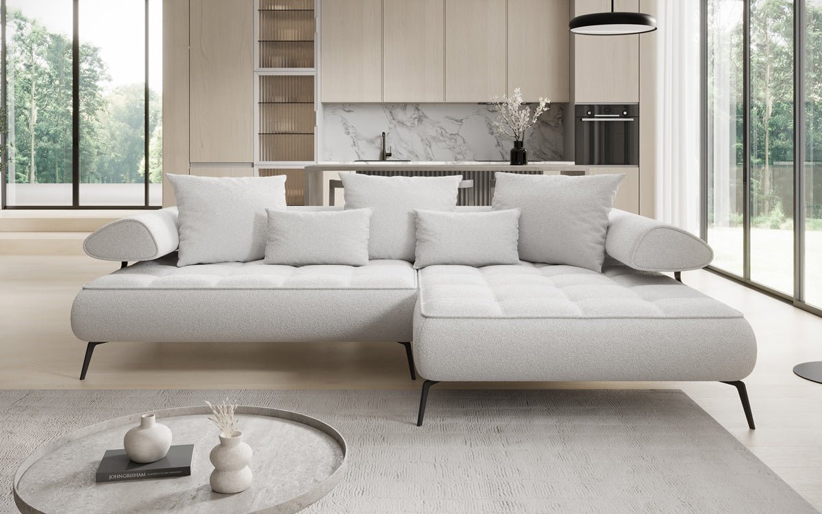 Modernes Bouclé Ecksofa Sydney L II: Elektrische Schlaffunktion, Stilvoll & Geräumig