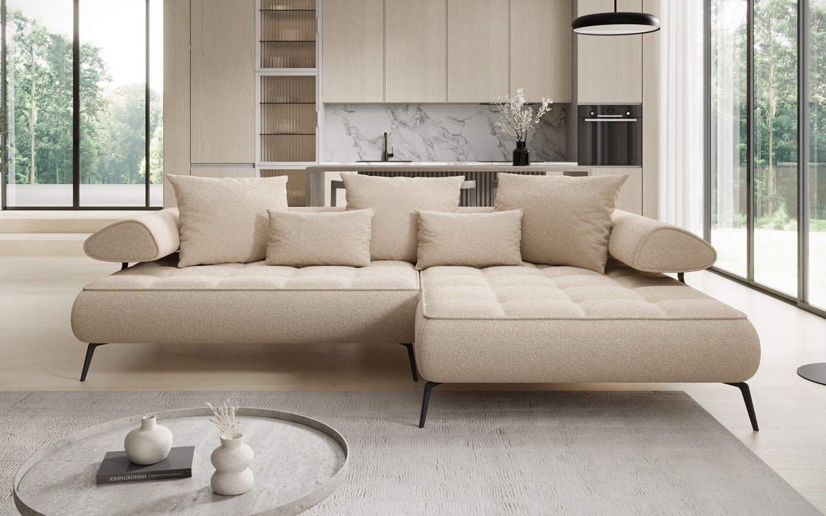 Modernes Bouclé Ecksofa Sydney L II: Elektrische Schlaffunktion, Stilvoll & Geräumig