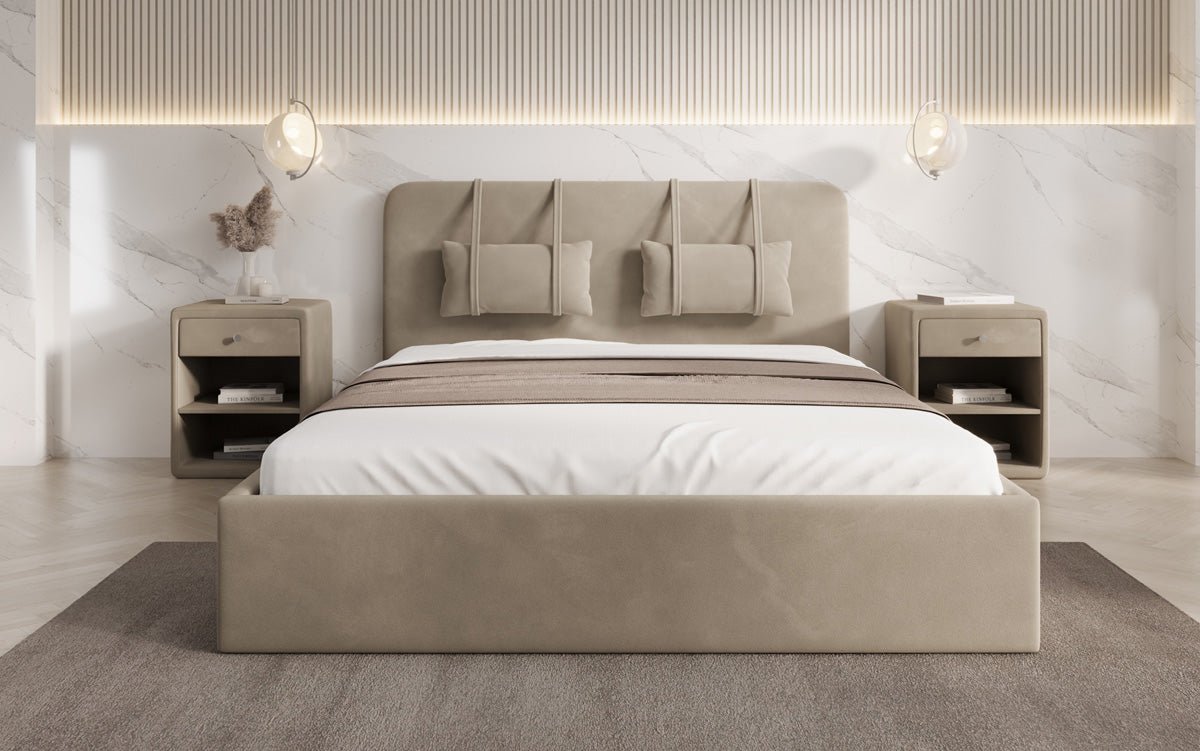 Designer Samt Polsterbett Alma mit Stauraum – Luxus für Ihr Schlafzimmer