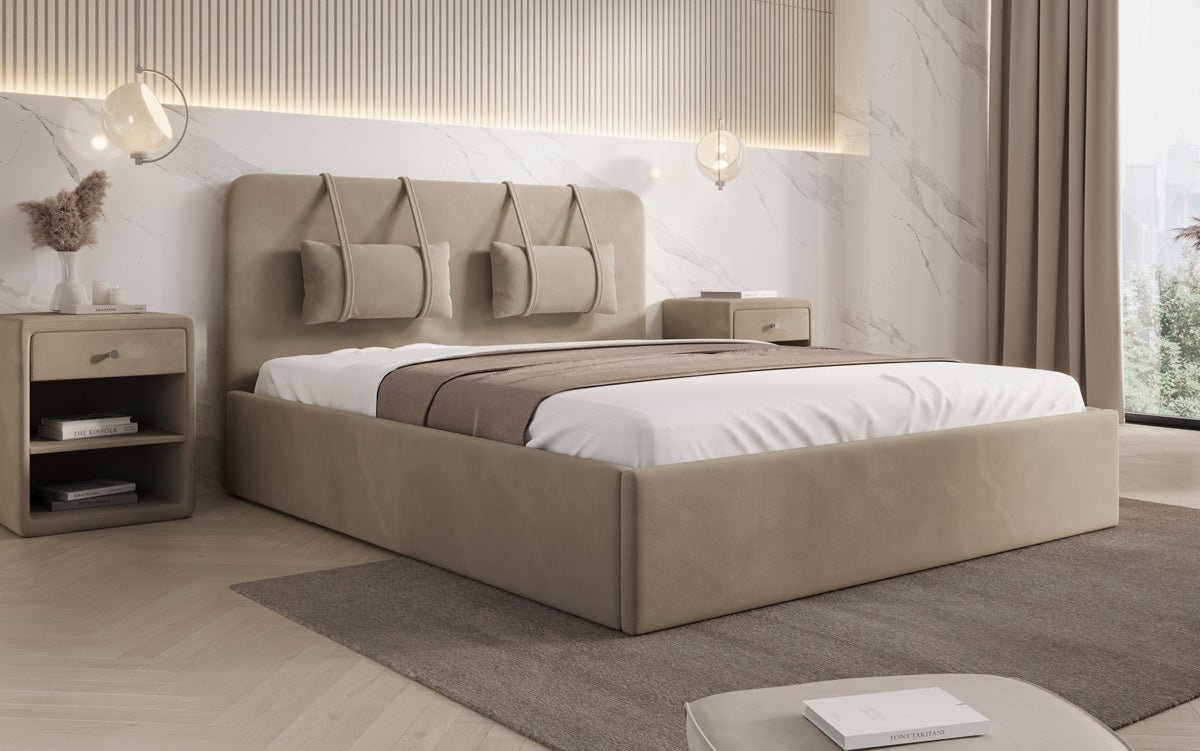 Designer Samt Polsterbett Alma mit Stauraum – Luxus für Ihr Schlafzimmer