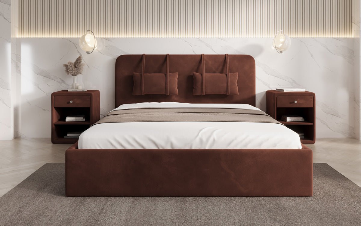 Designer Samt Polsterbett Alma mit Stauraum – Luxus für Ihr Schlafzimmer