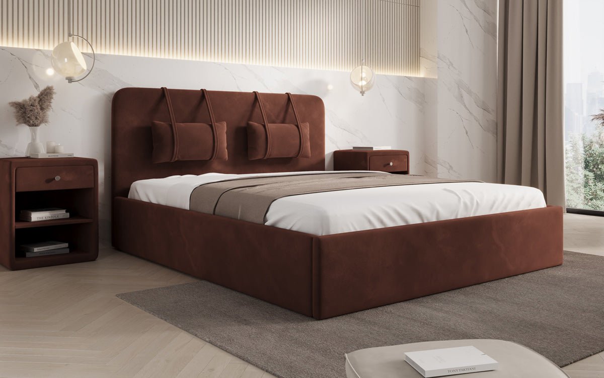 Designer Samt Polsterbett Alma mit Stauraum – Luxus für Ihr Schlafzimmer
