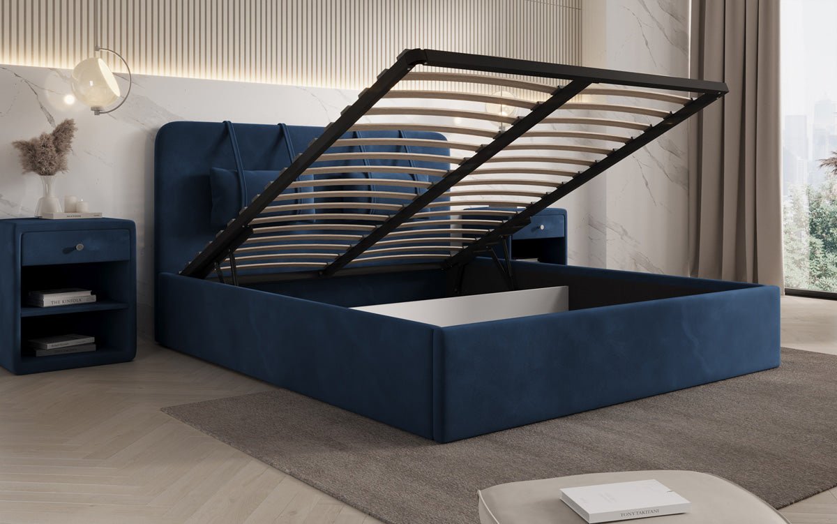 Designer Samt Polsterbett Alma mit Stauraum – Luxus für Ihr Schlafzimmer