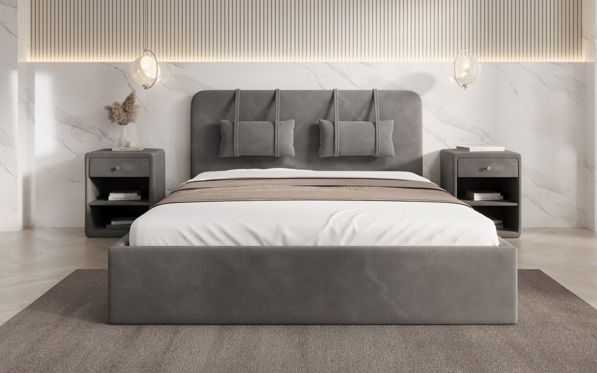 Designer Samt Polsterbett Alma mit Stauraum – Luxus für Ihr Schlafzimmer