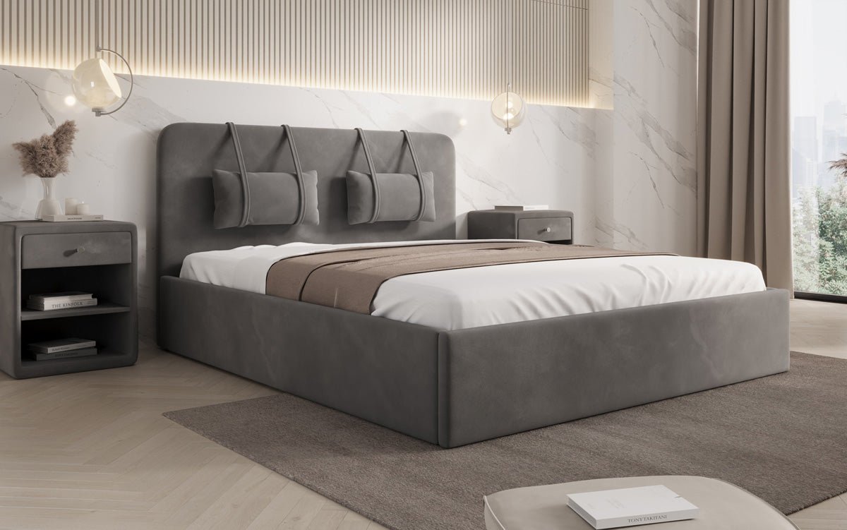 Designer Samt Polsterbett Alma mit Stauraum – Luxus für Ihr Schlafzimmer