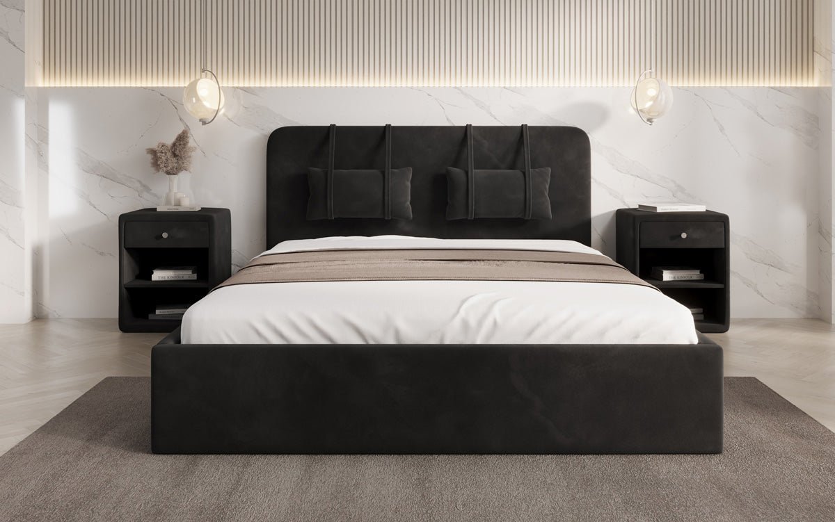Designer Samt Polsterbett Alma mit Stauraum – Luxus für Ihr Schlafzimmer